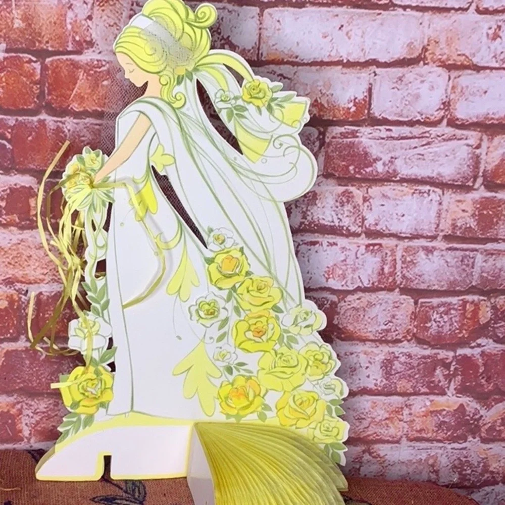 Vintage 70s Hallmark Yellow and White 13” Paper Bridal Shower Centerpiece